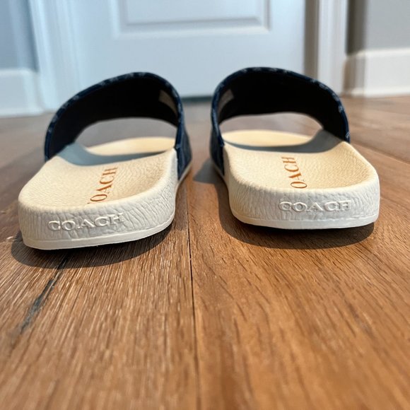SOLD NEW Authentic Coach Udele Signature Monogram Denim Pool Slides in Denim 10 - Picture 4 of 12
